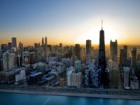 picture of buildings against sunset